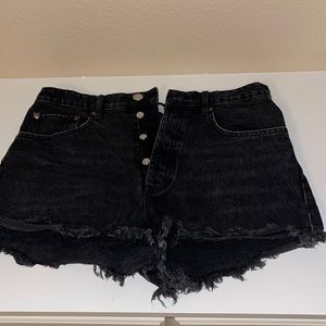 High rise black distressed shorts